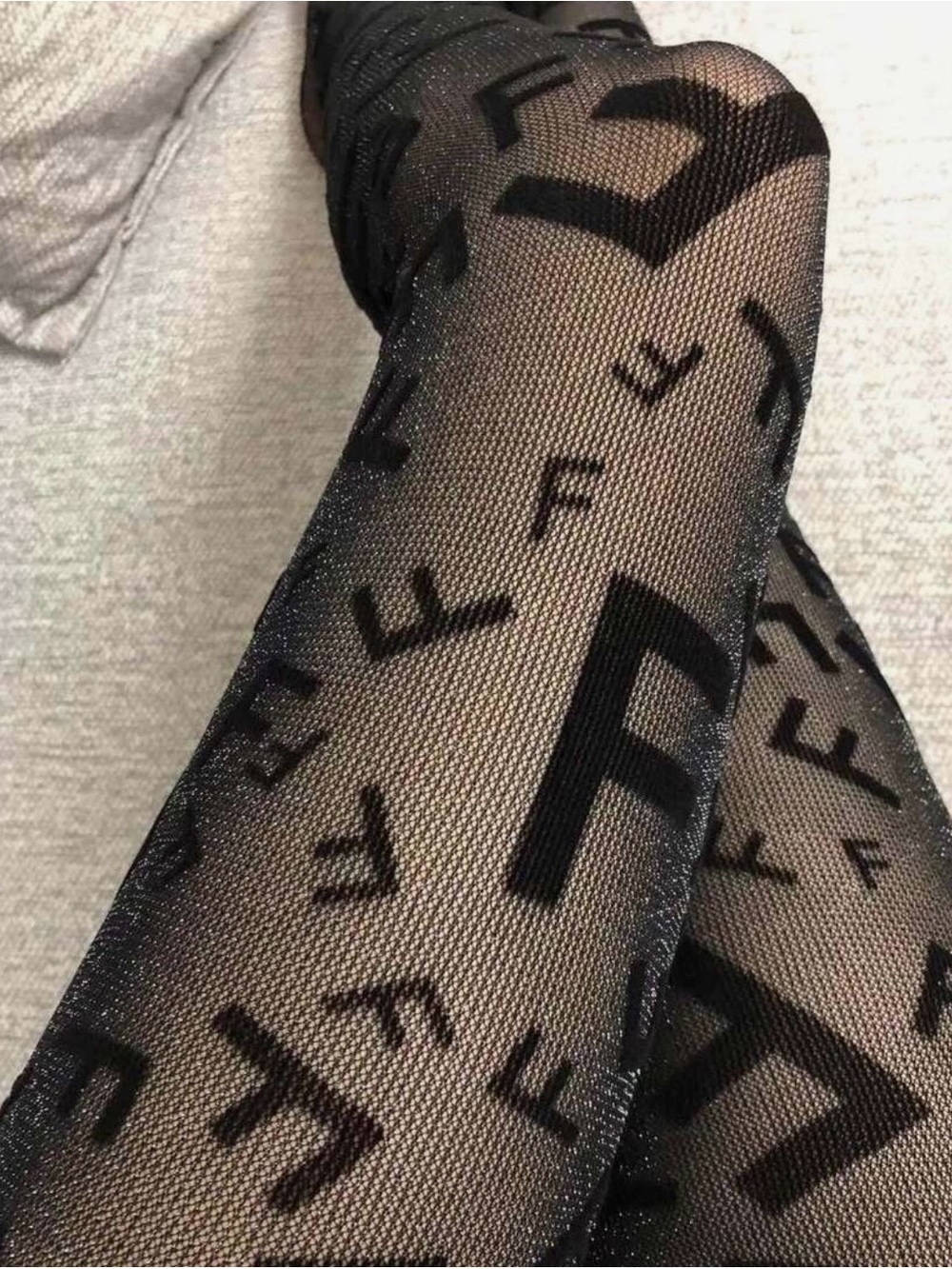 Sheer Black Logo-Print women’s luxury Tights